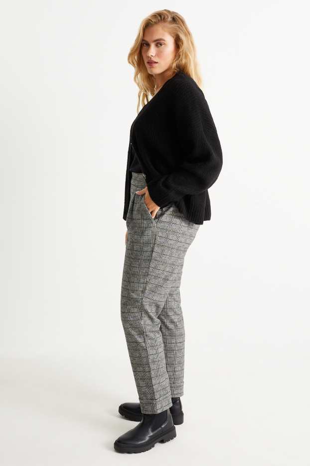 Dona - Pantalons de tela - high waist - tapered fit - de quadres - gris