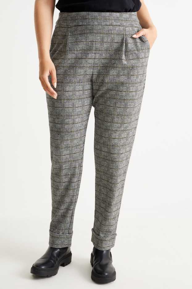 Dona - Pantalons de tela - high waist - tapered fit - de quadres - gris