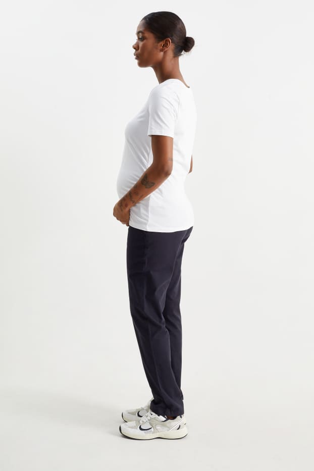 Dámské - Těhotenské kalhoty chino s páskem - slim fit - tmavomodrá