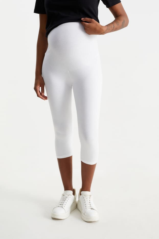 Damen - Multipack 2er - Umstands-Capri-Leggings - schwarz / weiß