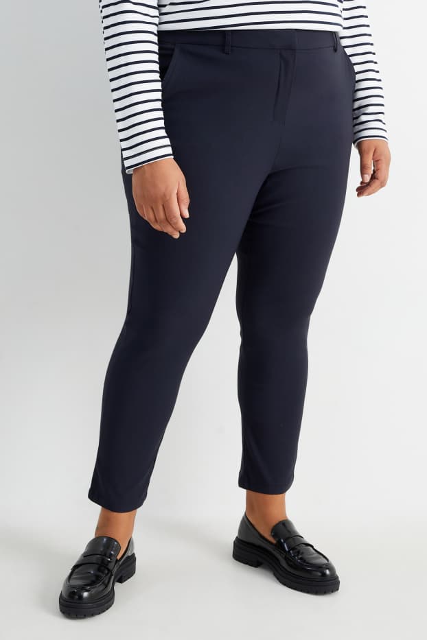 Femmes - Pantalon en toile - mid waist - straight fit - bleu foncé