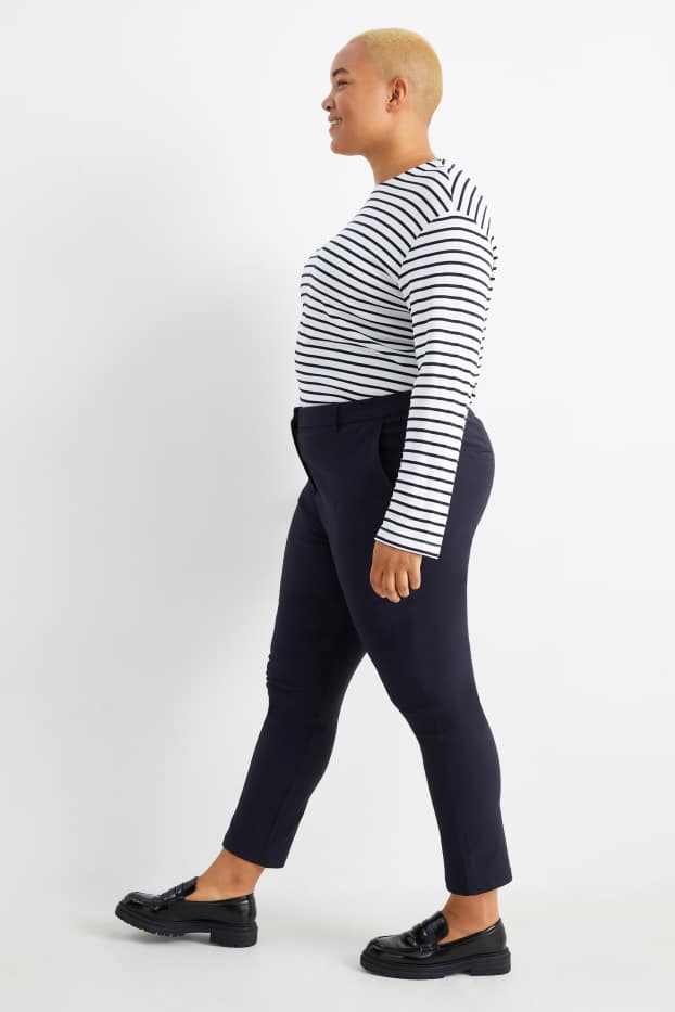 Femmes - Pantalon en toile - mid waist - straight fit - bleu foncé