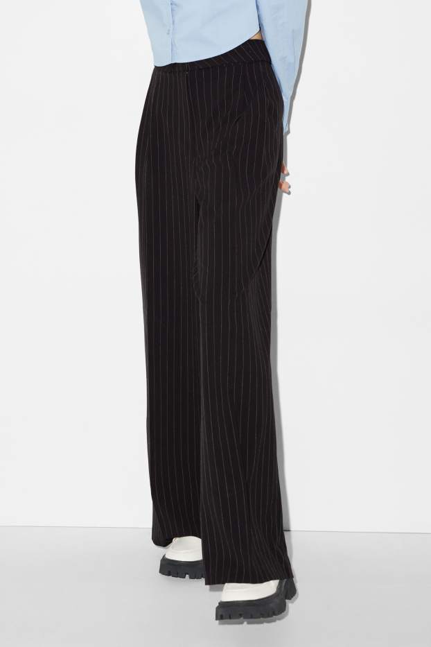 Women - Cloth trousers - mid-rise waist - wide leg - black