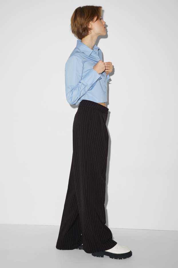 Women - Cloth trousers - mid-rise waist - wide leg - black