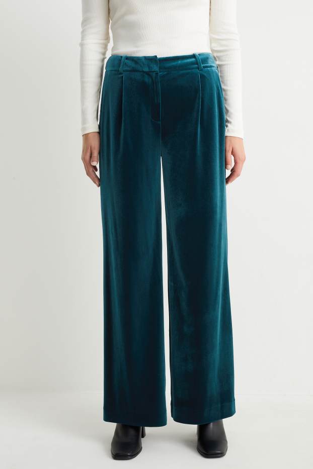 Femmes - Pantalon de velours de bureau - high waist - wide leg - vert foncé