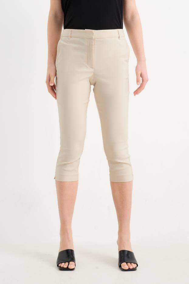 Dámské - Capri kalhoty - mid waist - slim fit - světle béžová