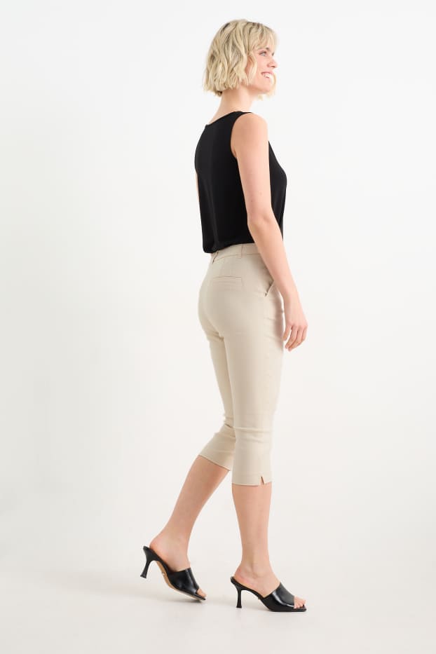 Dámské - Capri kalhoty - mid waist - slim fit - světle béžová
