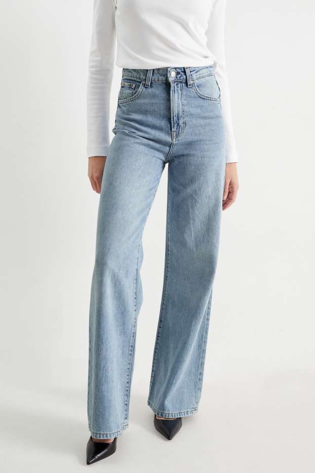 Dames - Wide leg jeans - high waist - jeanslichtblauw