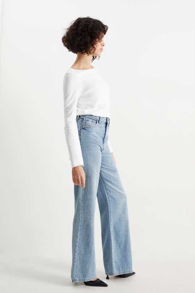 Dames - Wide leg jeans - high waist - jeanslichtblauw