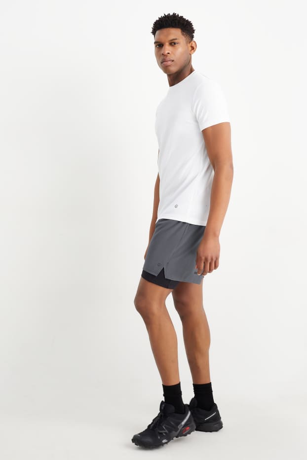 Herren - Funktions-Shorts - 4 Way Stretch - 2-in-1-Look - grau