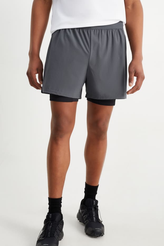 Herren - Funktions-Shorts - 4 Way Stretch - 2-in-1-Look - grau