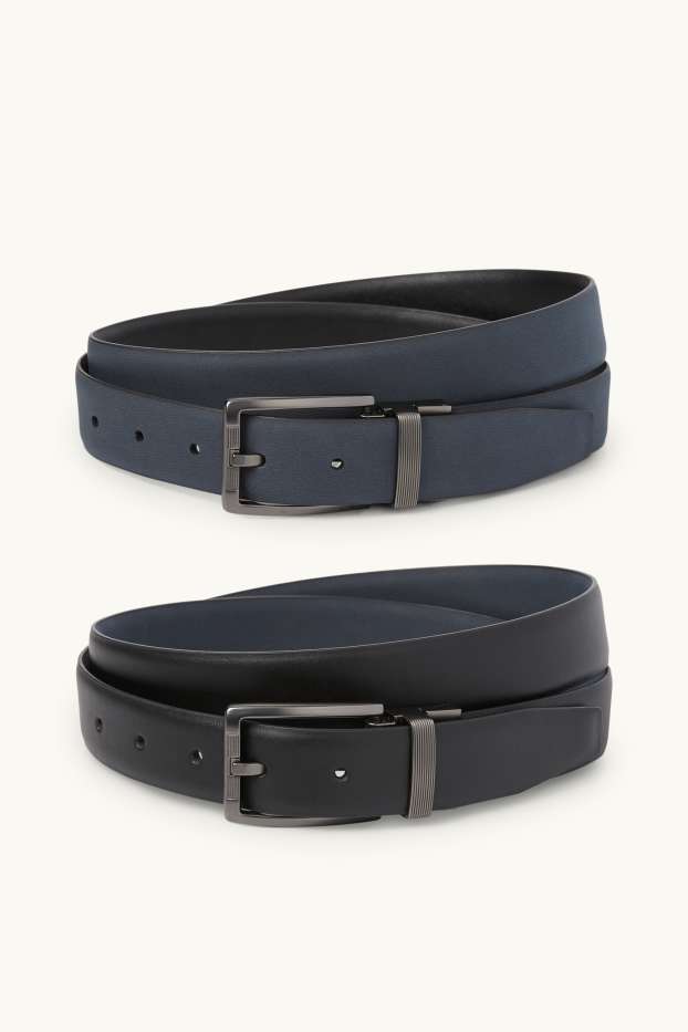 Bărbați - Curea reversibilă - imitație de piele - albastru închis