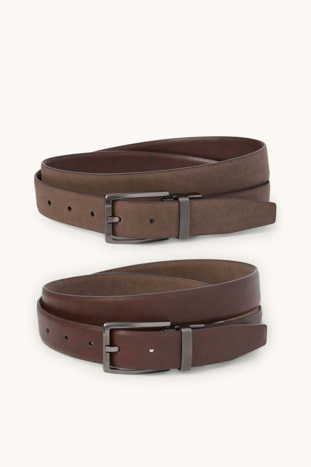 Pánské - Oboustranný pásek - imitace kůže - tmavohnědá