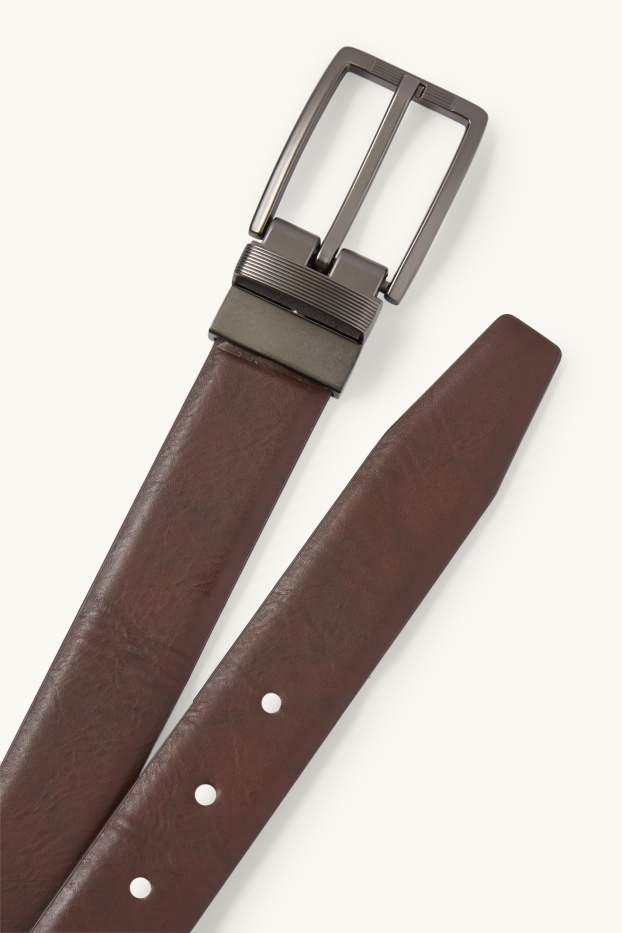 Pánské - Oboustranný pásek - imitace kůže - tmavohnědá