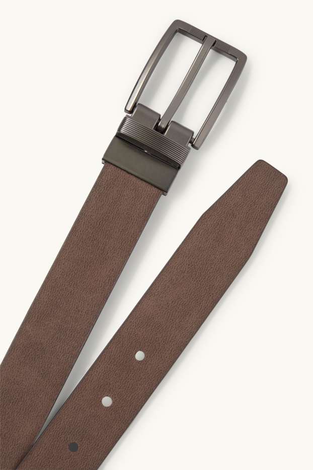 Pánské - Oboustranný pásek - imitace kůže - tmavohnědá