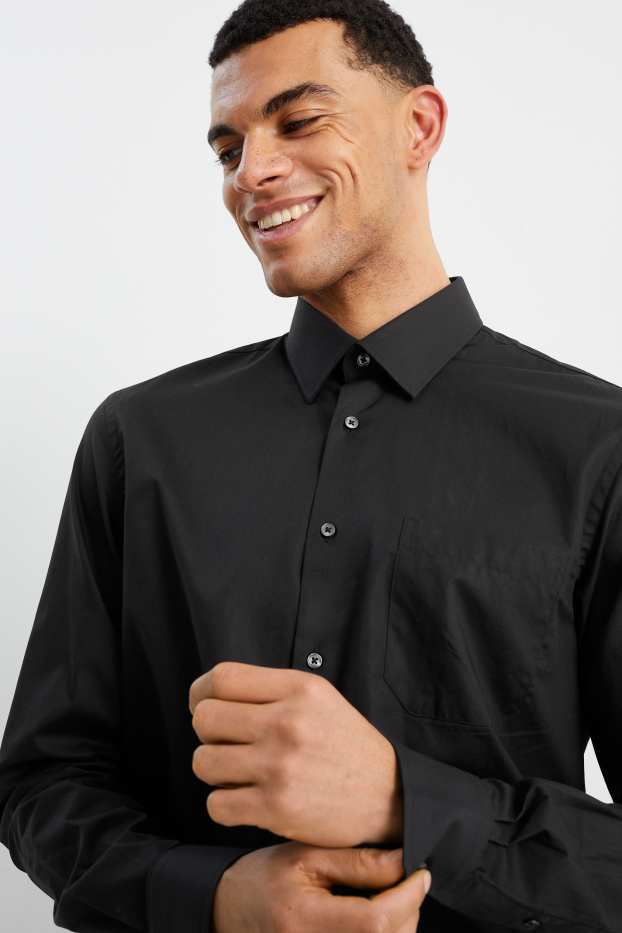 Hommes - Chemise de bureau - regular fit - manches ultra-longues - facile à repasser - noir