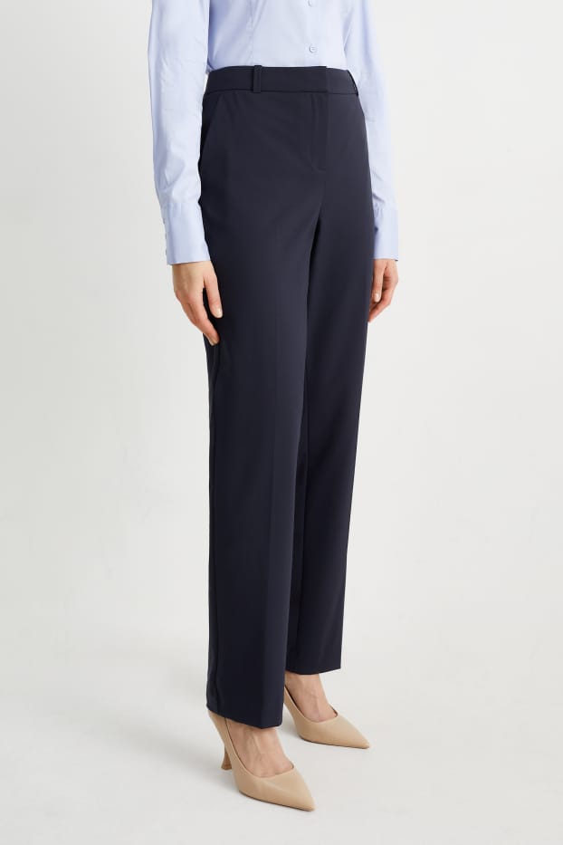 Femmes - Pantalon de bureau - mid-waist - coupe droite - Mix & Match - bleu foncé
