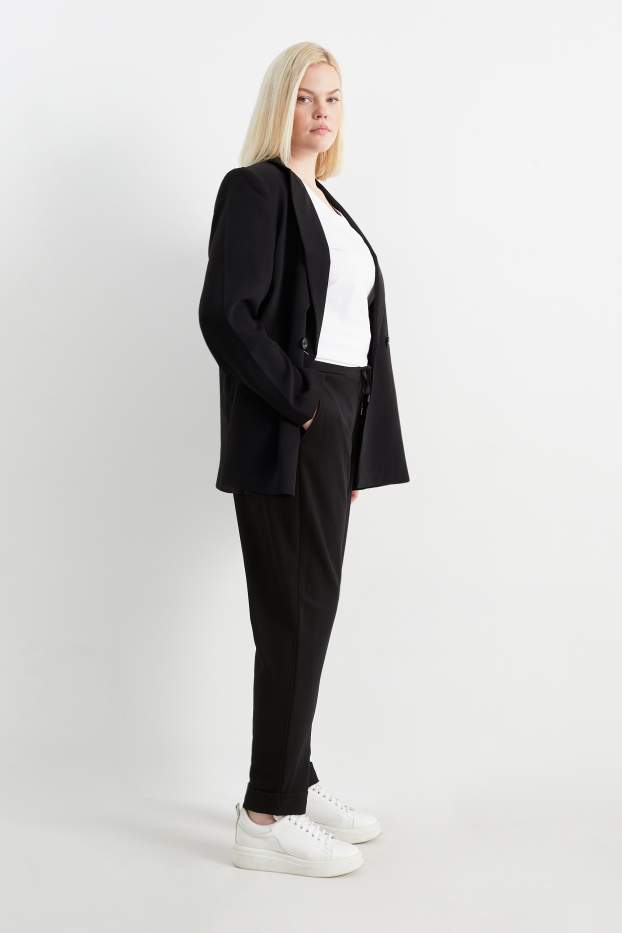 Women - Cloth trousers - mid-rise waist - tapered fit - black