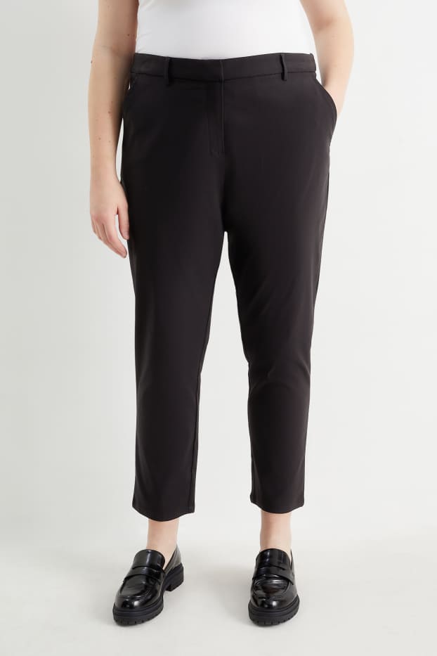 Femmes - Pantalon en toile - mid waist - straight fit - noir