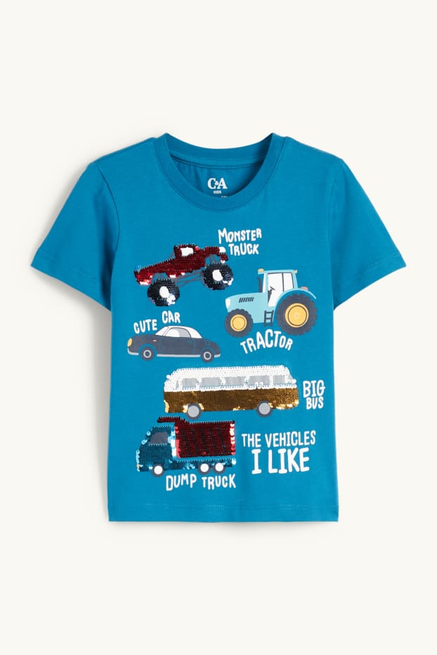 Children Boys - Vehicles - short sleeve T-shirt - shiny - blue