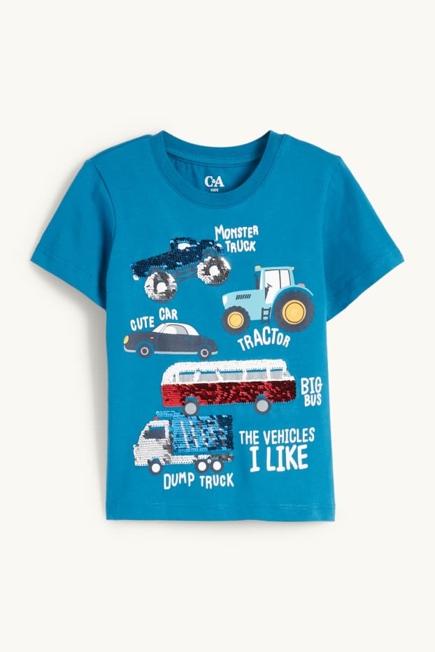 Children Boys - Vehicles - short sleeve T-shirt - shiny - blue