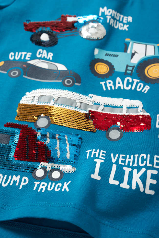 Children Boys - Vehicles - short sleeve T-shirt - shiny - blue