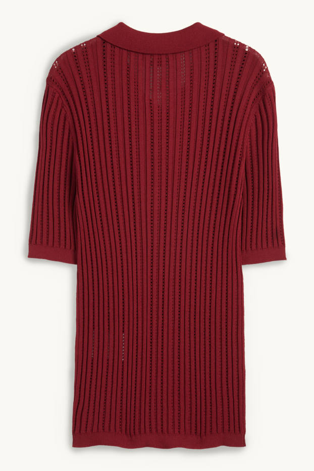Damen - Strickpullover - kurzarm - dunkelrot