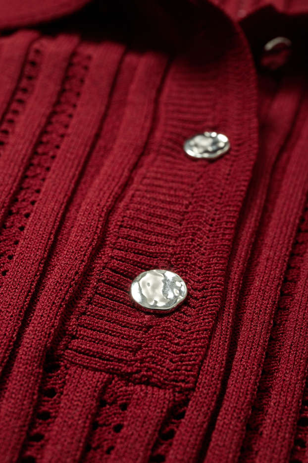 Damen - Strickpullover - kurzarm - dunkelrot