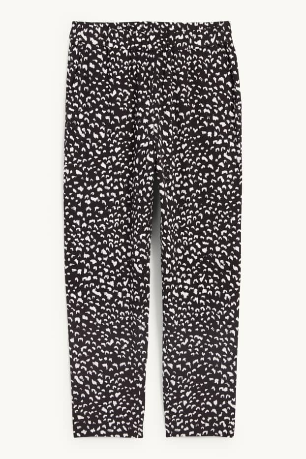 Damen - Stoffhose - Mid Waist - Tapered Fit - gemustert - schwarz