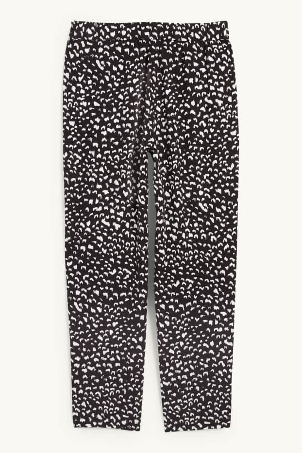 Damen - Stoffhose - Mid Waist - Tapered Fit - gemustert - schwarz