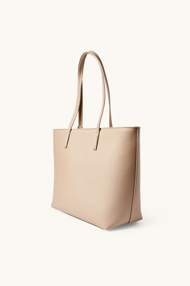 Damen - Shopper - Lederimitat - hellbeige