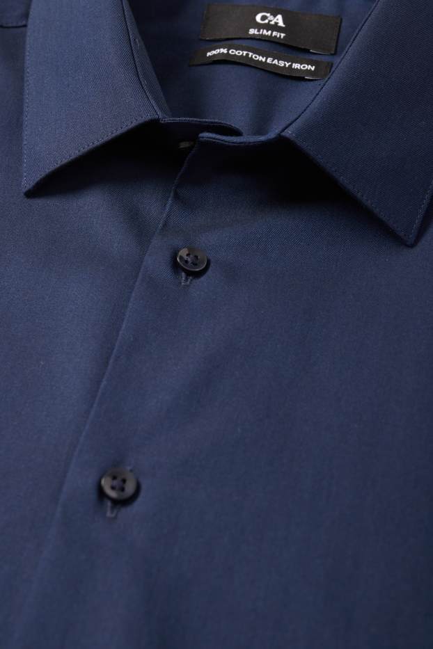Hommes - Chemise de bureau - slim fit - col kent - facile à repasser - bleu foncé
