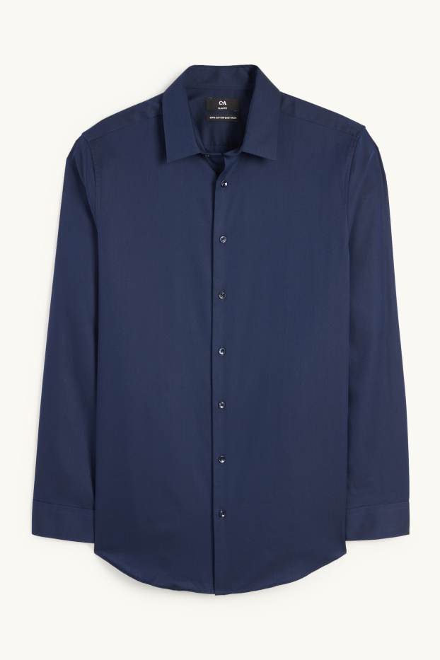 Hommes - Chemise de bureau - slim fit - col kent - facile à repasser - bleu foncé