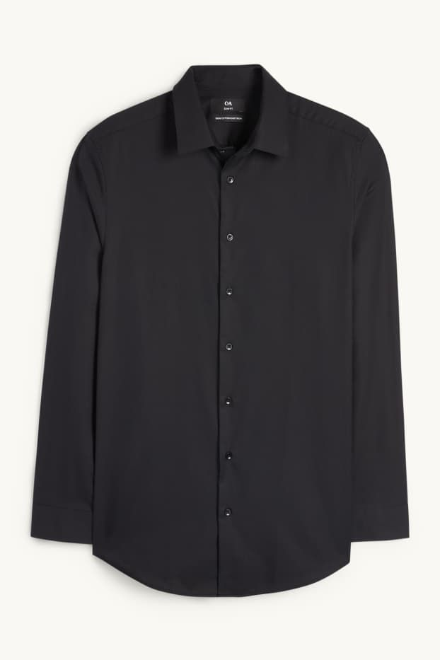 Hommes - Chemise de bureau - slim fit - col kent - facile à repasser - noir