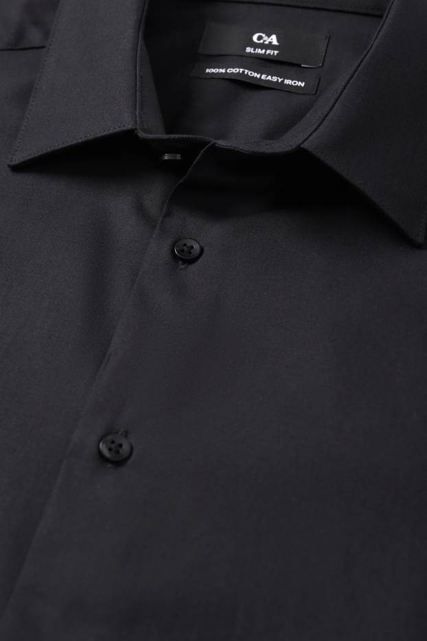 Hommes - Chemise de bureau - slim fit - col kent - facile à repasser - noir