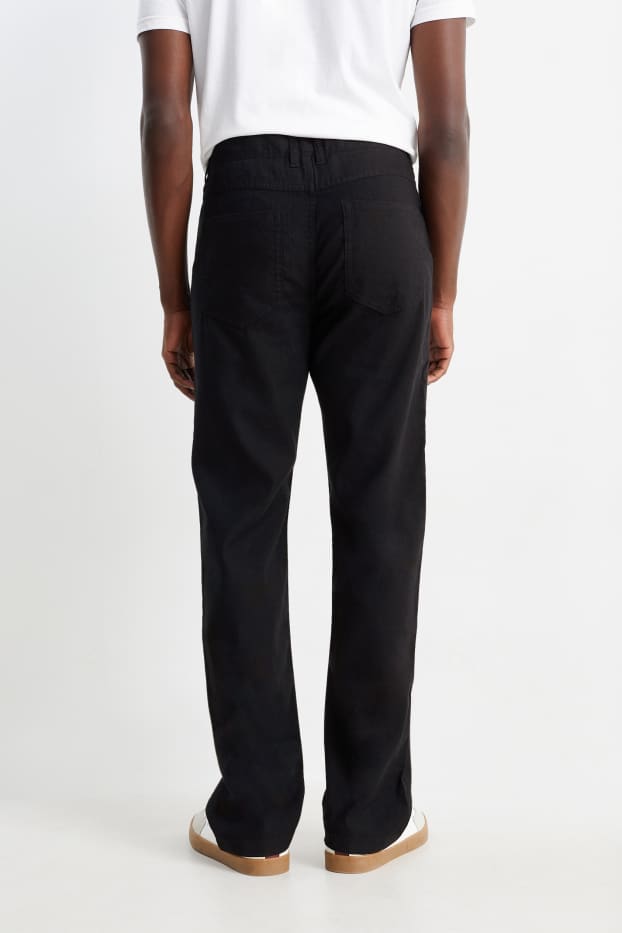 Pánské - Kalhoty - regular fit - lněná směs - černá