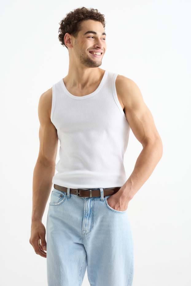 Pánské - Oboustranný pásek - imitace kůže - tmavohnědá