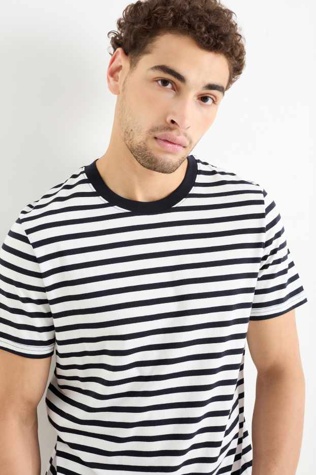 Men - T-shirt - regular fit - striped - dark blue / creme white
