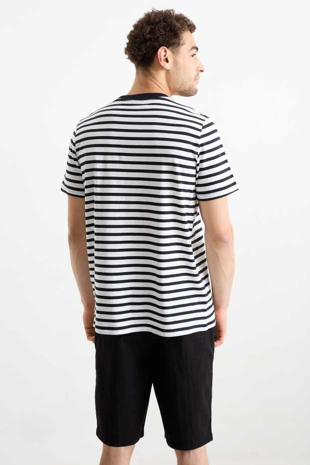 Men - T-shirt - regular fit - striped - dark blue / creme white
