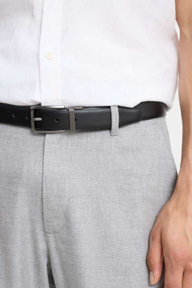 Bărbați - Curea reversibilă - imitație de piele - albastru închis