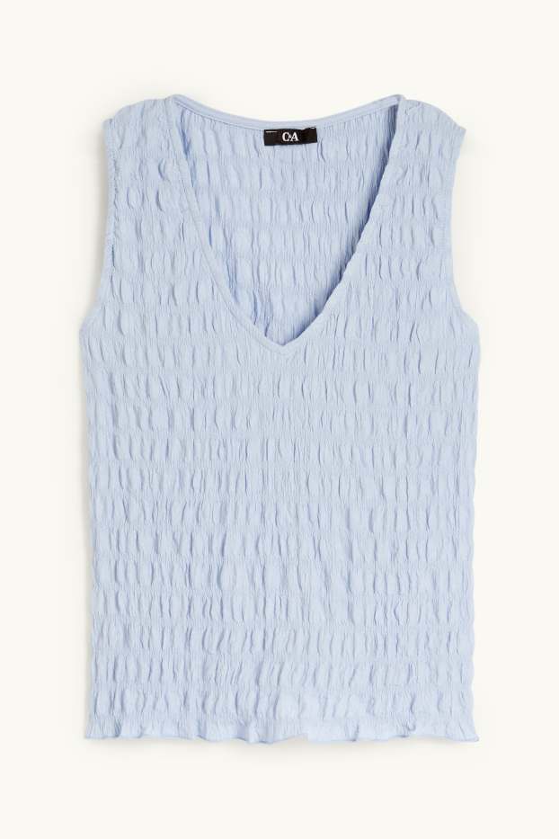 Donna - Top con scollo a V - tramato - azzurro