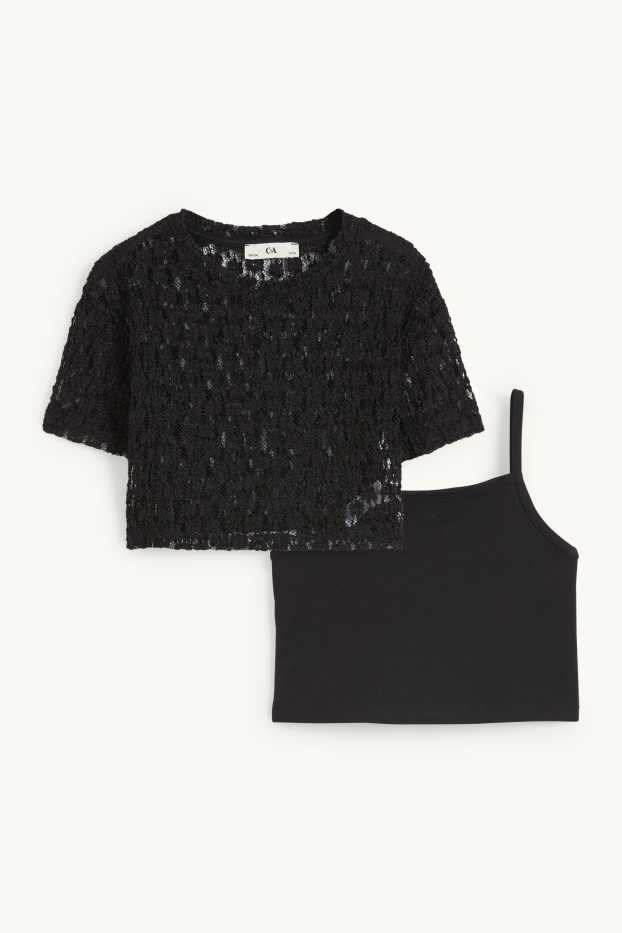 Kinder Mädchen - Set - Kurzarmshirt und Top - 2 teilig - schwarz