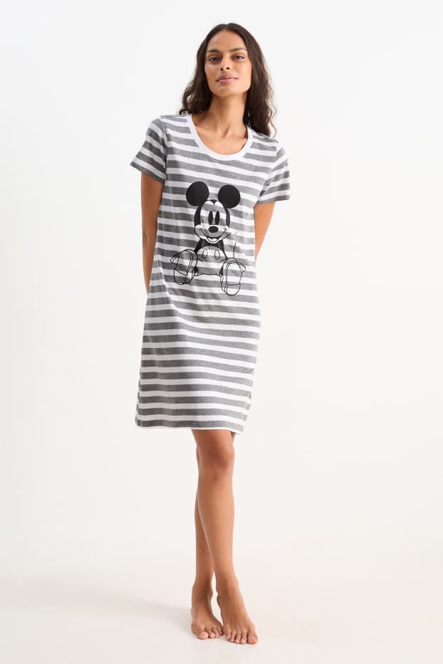 Damen - Nachthemd - Micky Maus - gestreift - grau