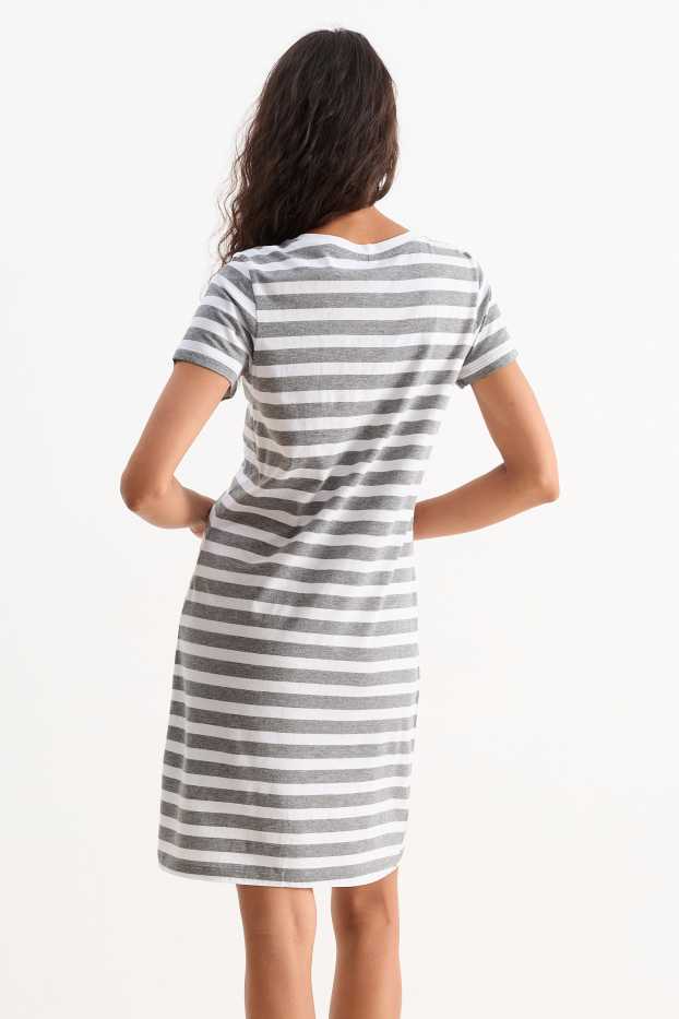 Damen - Nachthemd - Micky Maus - gestreift - grau