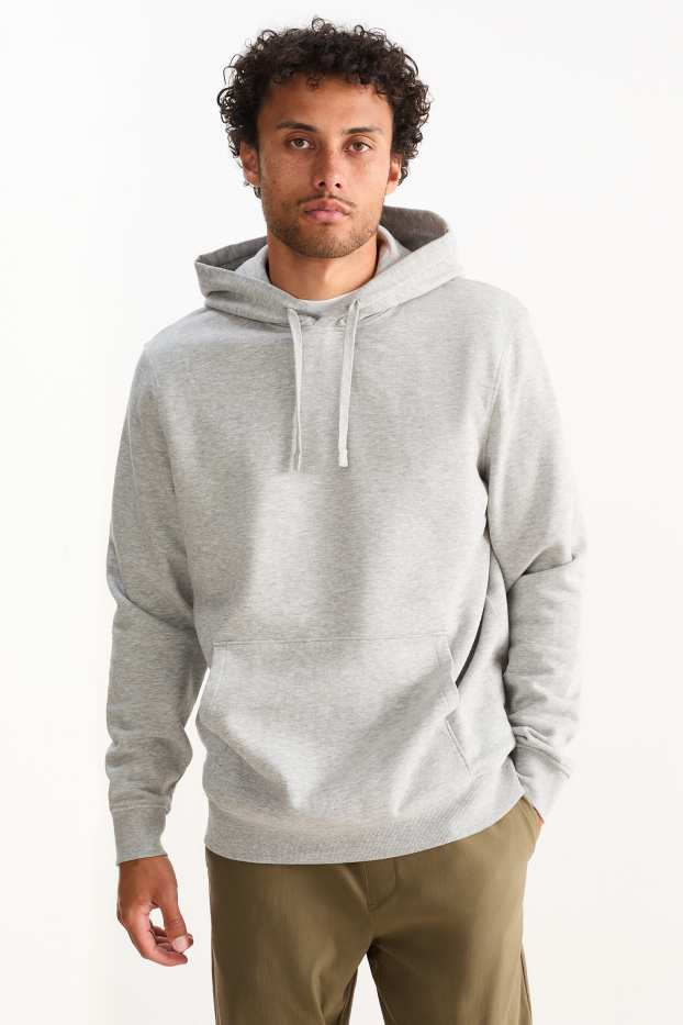 Pánské - Mikina s kapucí - šedá-žíhaná