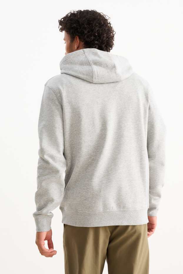 Pánské - Mikina s kapucí - šedá-žíhaná