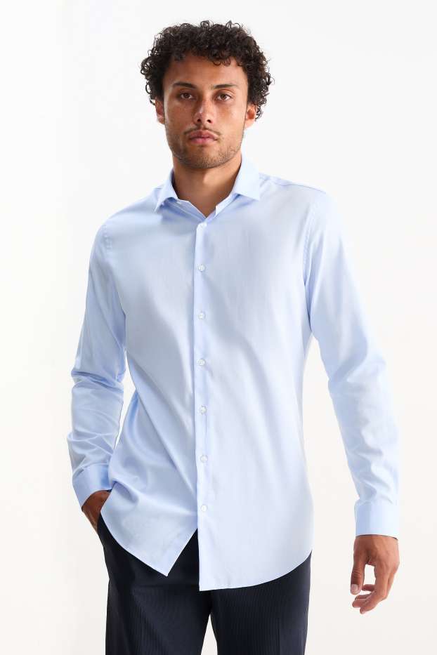Men - Business shirt - slim fit - cutaway collar - easy-iron - light blue