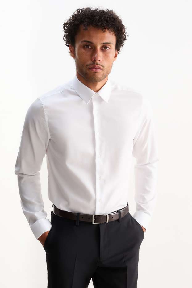 Uomo - Camicia business - slim fit - colletto alla francese - facile da stirare - bianco