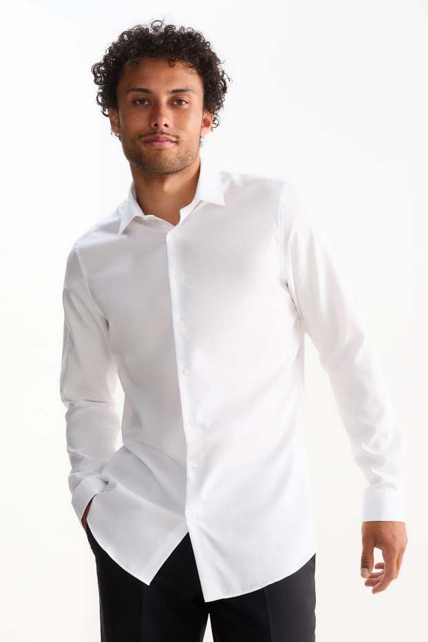 Uomo - Camicia business - slim fit - colletto alla francese - facile da stirare - bianco