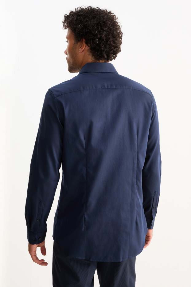 Hommes - Chemise de bureau - slim fit - col kent - facile à repasser - bleu foncé